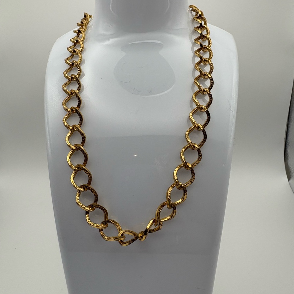 Vintage Gold Tone Textured Link Necklace 30” Slip-On Chain